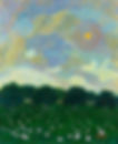 Impressionistic landscape painting of trees and sky