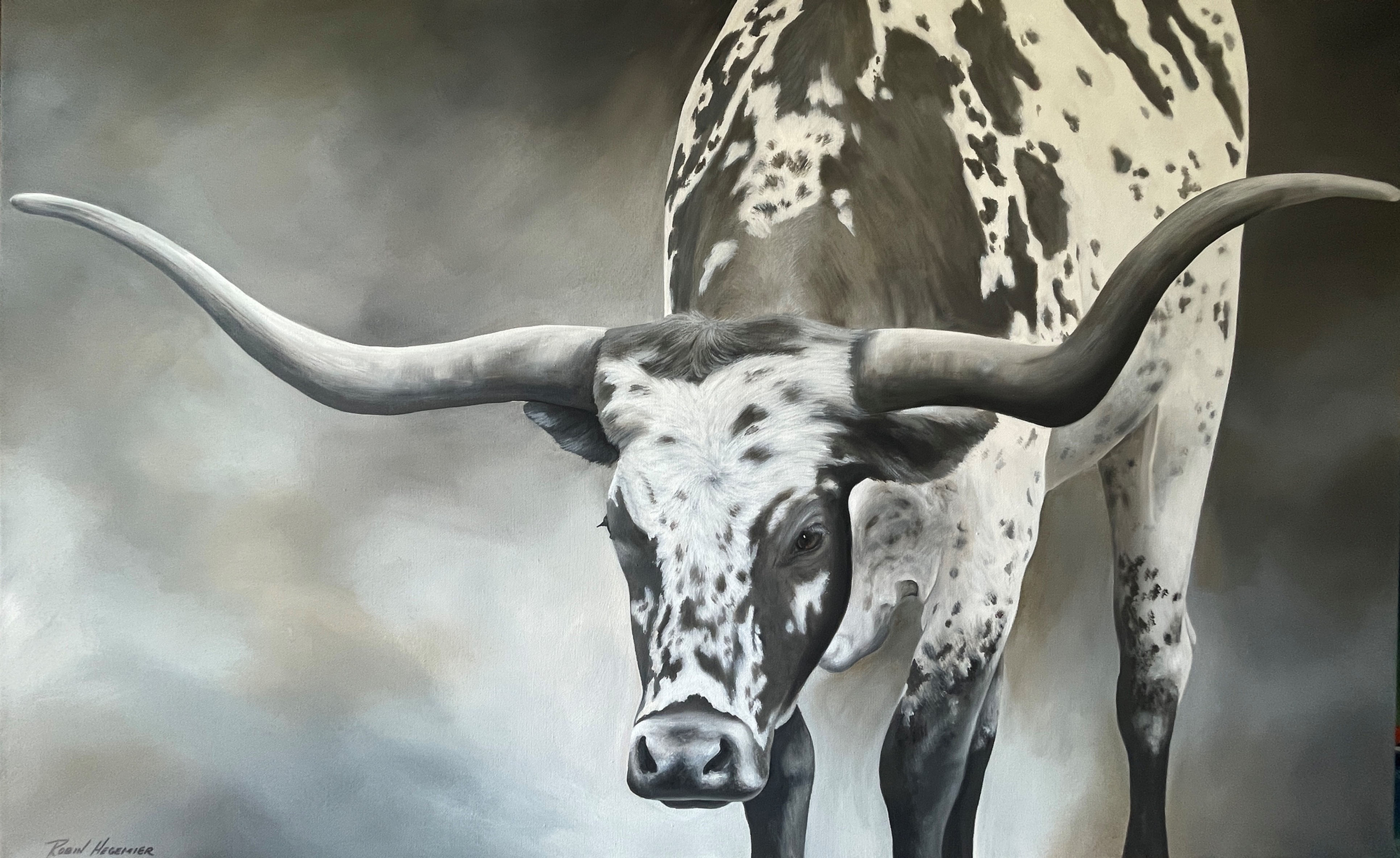 Texas Longhorn painting, black and white