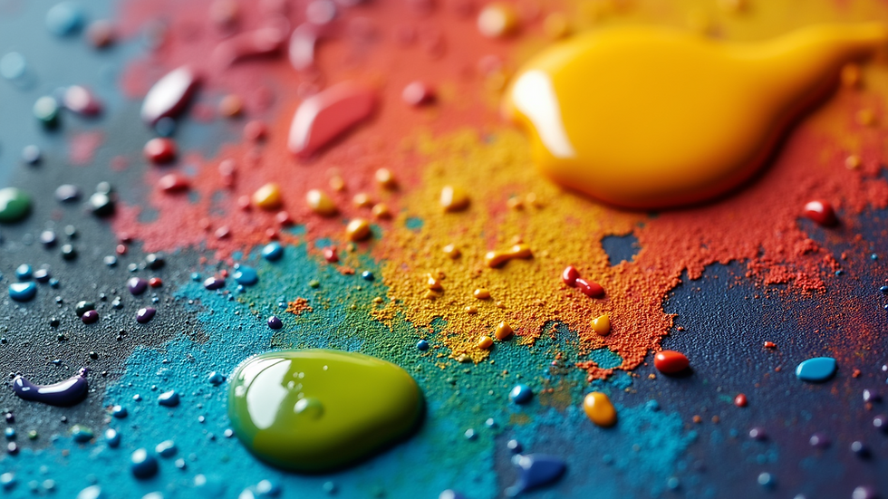 High angle view of a vibrant color palette with oil paints