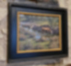 Cow drinking from Texas stream, oil painting