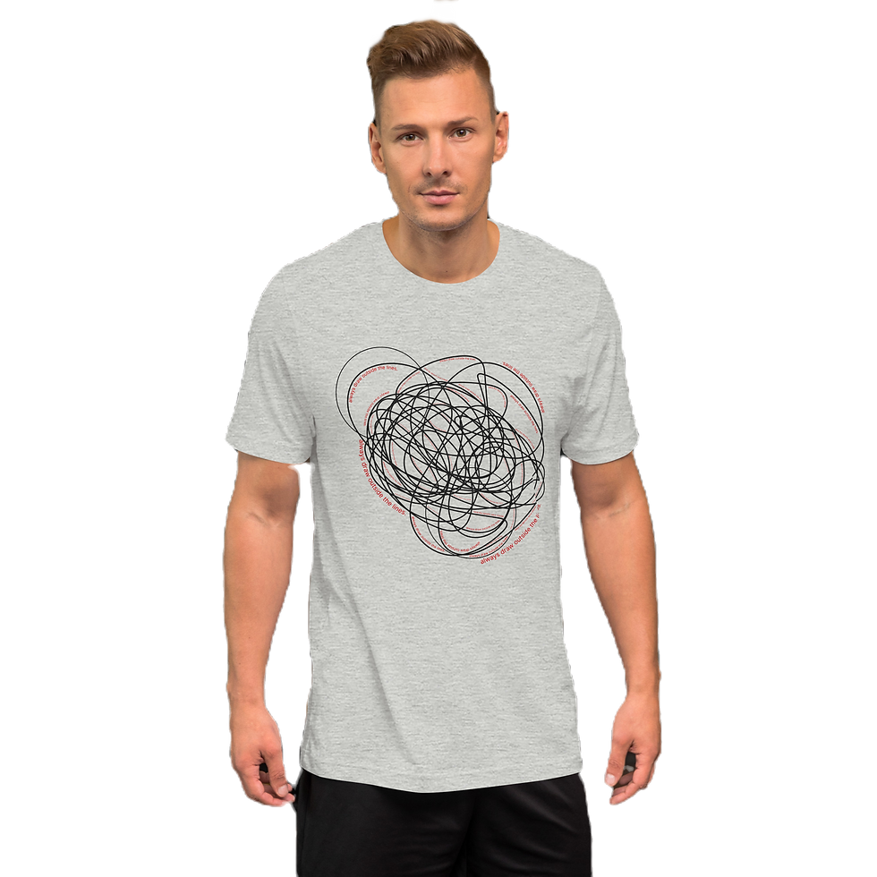 Miniatura: Man wearing Graphic T-Shirt with Don't Draw Outside the Line written in between black scribbles