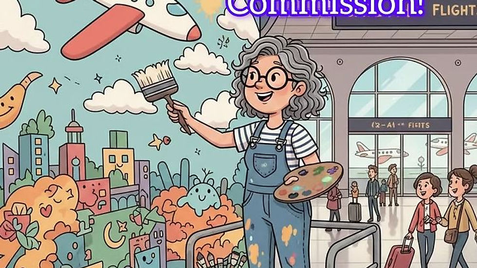 Illustration of Shan Fannin painting a mural at the Austin Airport