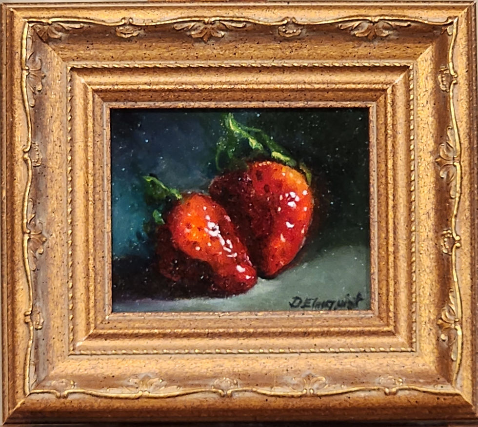 Oil painting of two strawberries