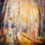 Original artwork. Painting of a aspen forest in heavy thick colorful paint