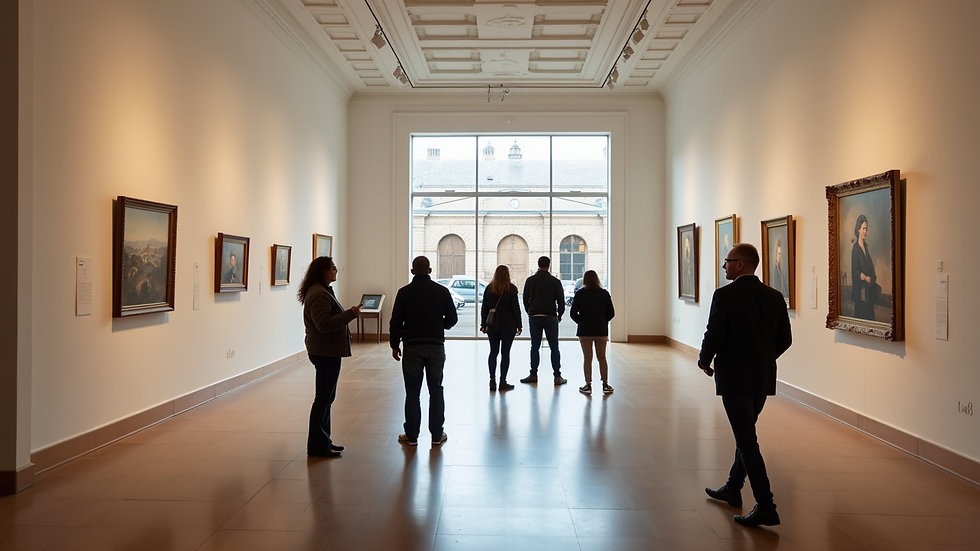 High angle view of visitors exploring an art gallery in Fredericksburg