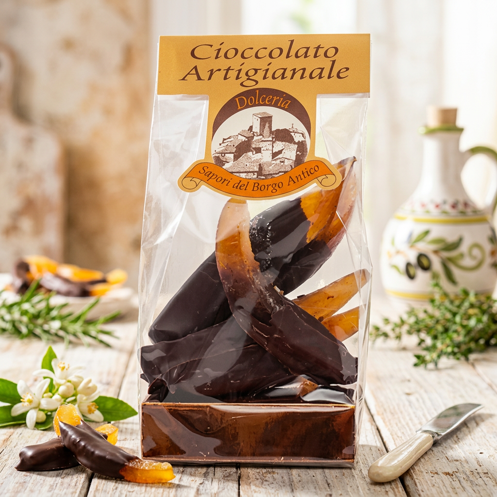 Kandierte Orangenschalen umhüllt von Schokolade