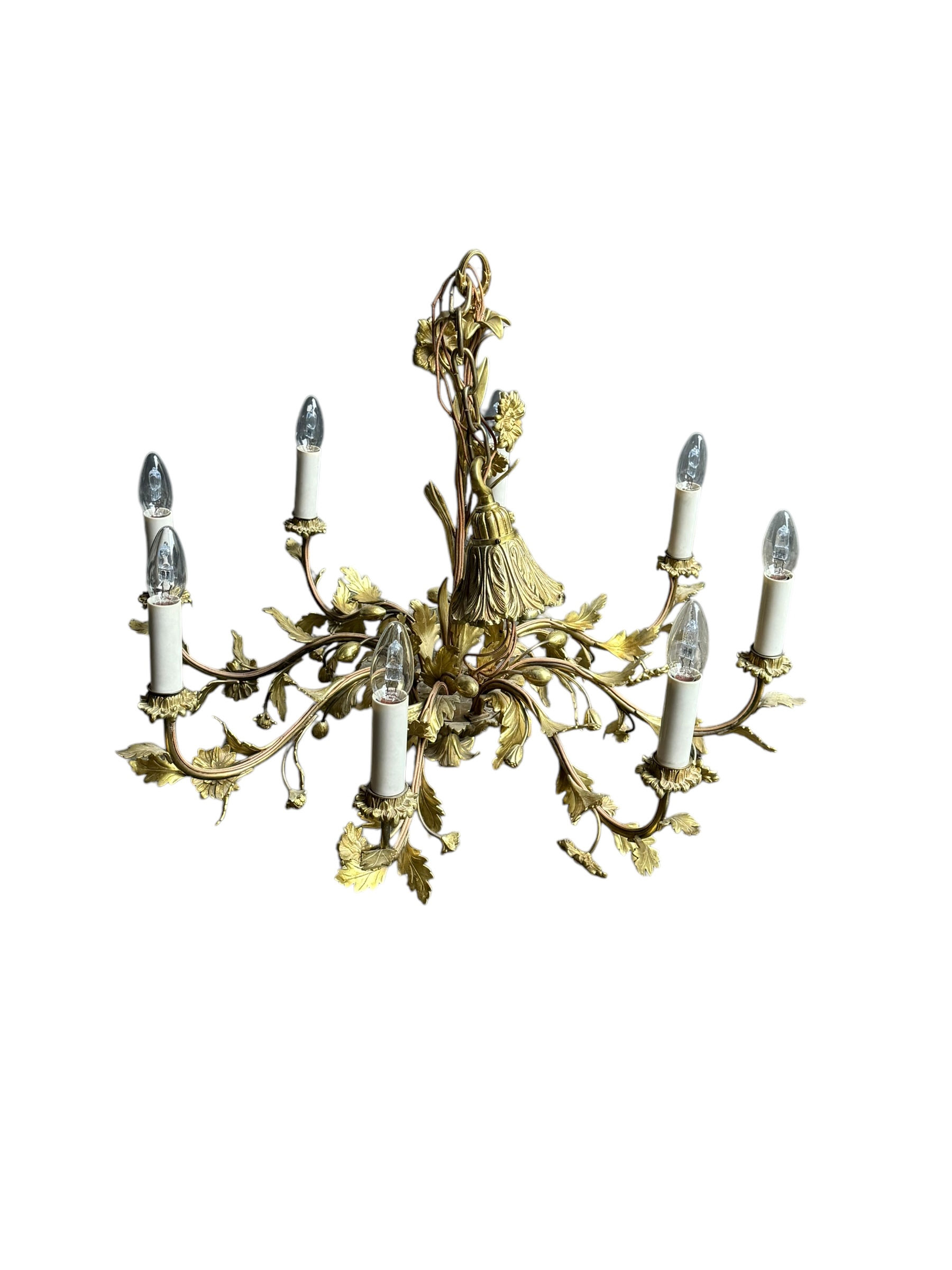 Stor flot fransk lysekrone med blomster i messing​​​​​​​