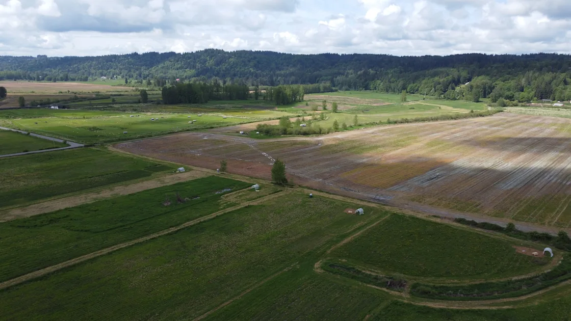 Roney River Ranch in Duvall, WA. Scenic fields from above. Camping, dog park, meeting rentals, venue rentals, event rental, affordable, beautiful, scenic.
