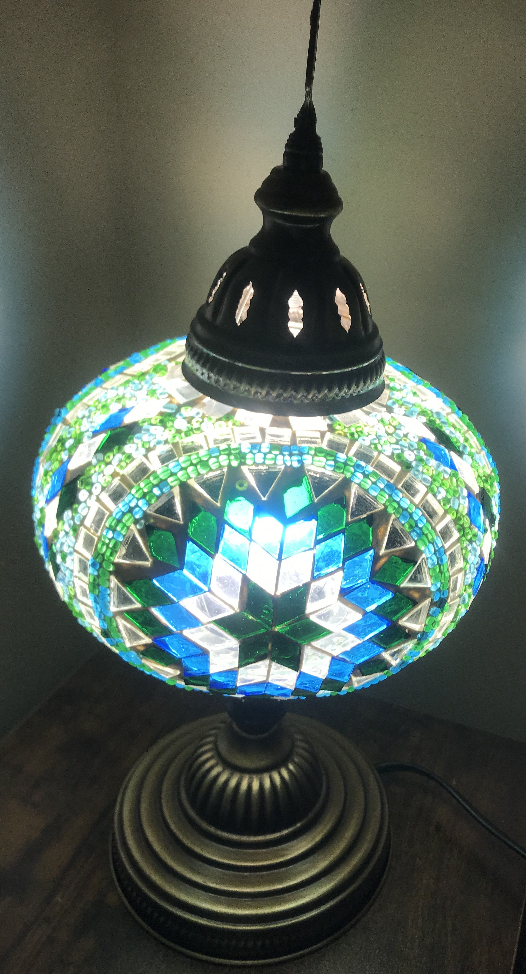 Kék-Zöld Mozaikos Asztali Lámpa