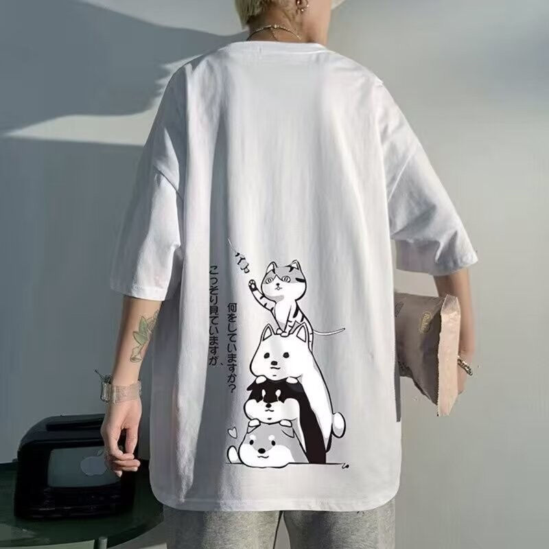 8XL Men T-shirt Pullover Extra Round Neck Kitten Stacking Printing Fashion T-shi