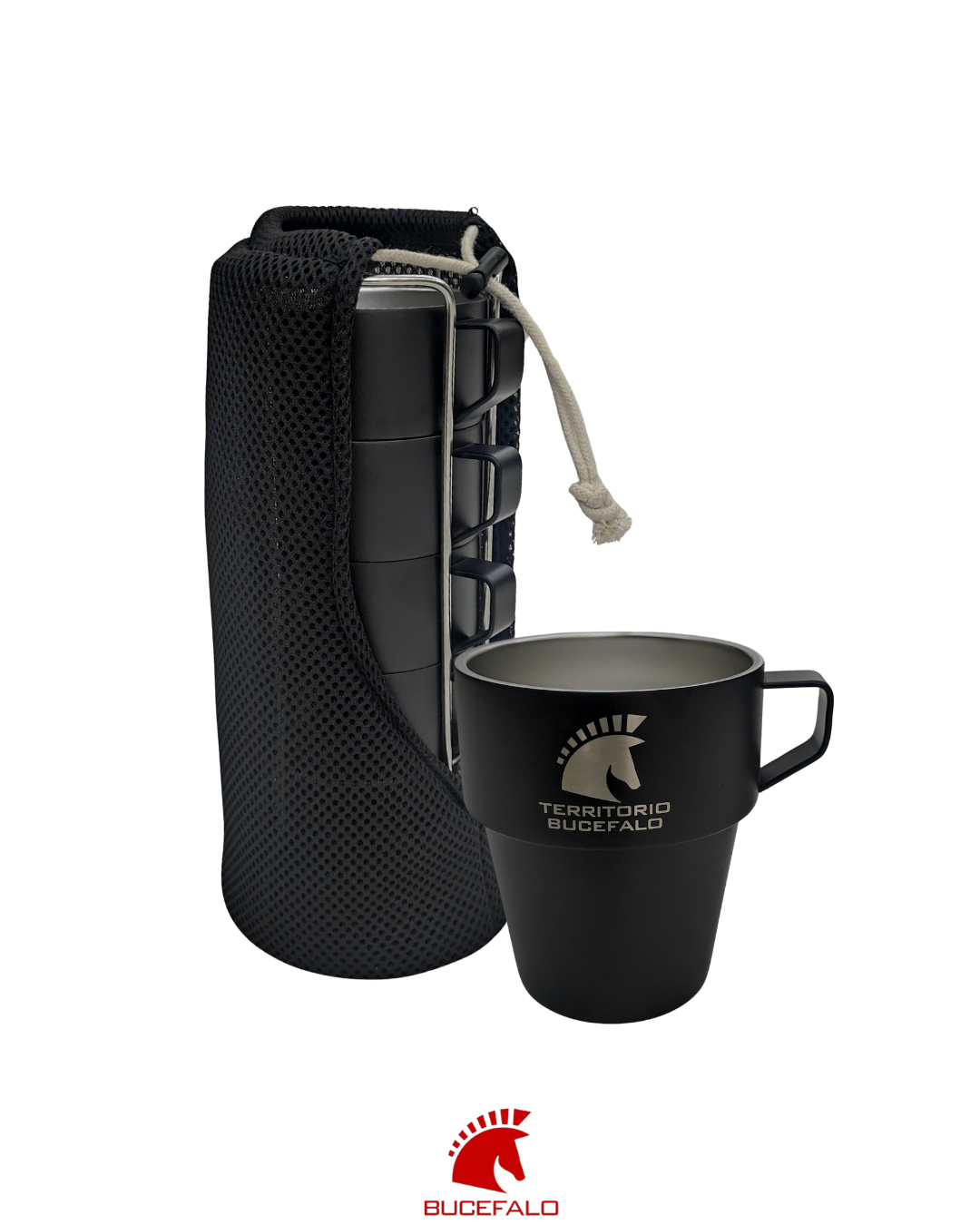 Set de Tazas Tácticas Bucefalo | Edición Café & Ruta | Acero Inoxidable 304