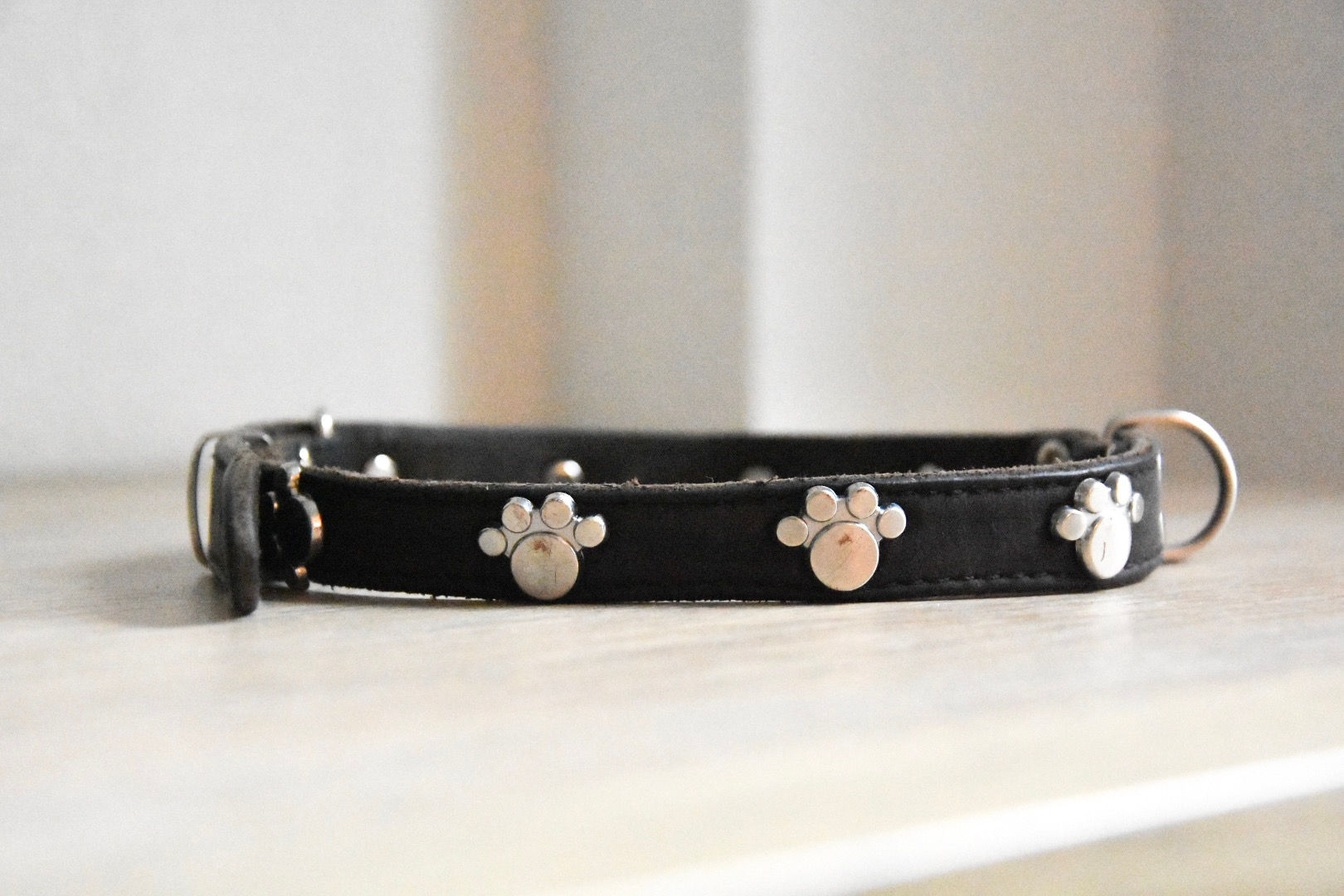 Leren halsband met hondenpootjes