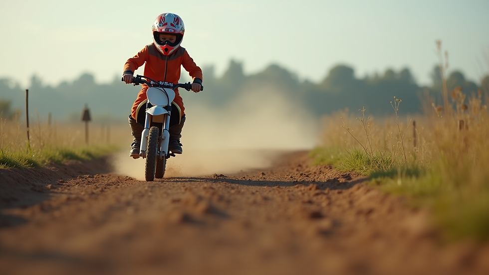 Close-up view of a small motocross bike on a training track