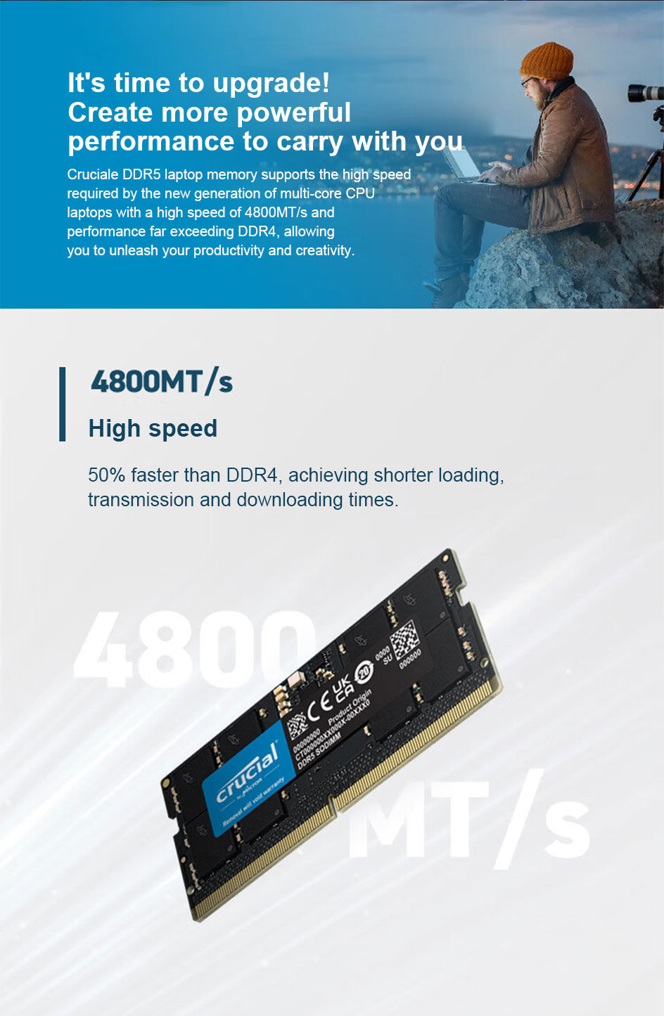 Miniatura: Memória RAM Crucial DDR5 16GB 32GB 48GB 5600MHz (ou 5200MHz ou 4800MHz) para Lap