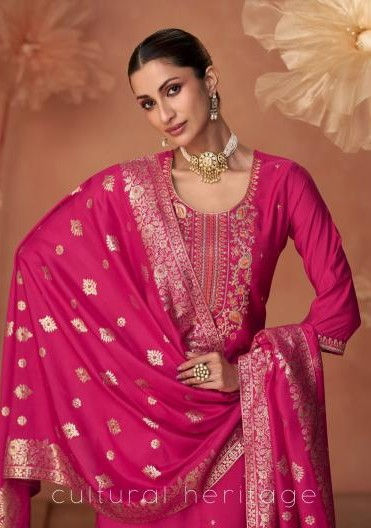 Thumbnail: Pink Viscose Silk Fabric with Embroidery