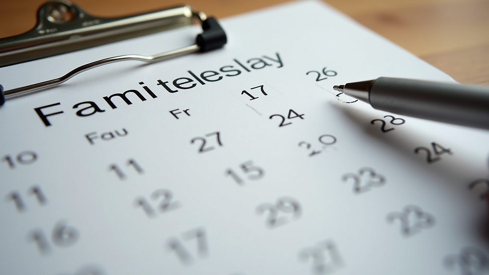 Close-up view of a family calendar with scheduled family meetings