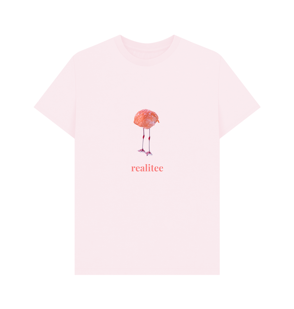 Thumbnail: F L A M I N G O N E · men's organic cotton t-shirt with text: realitee