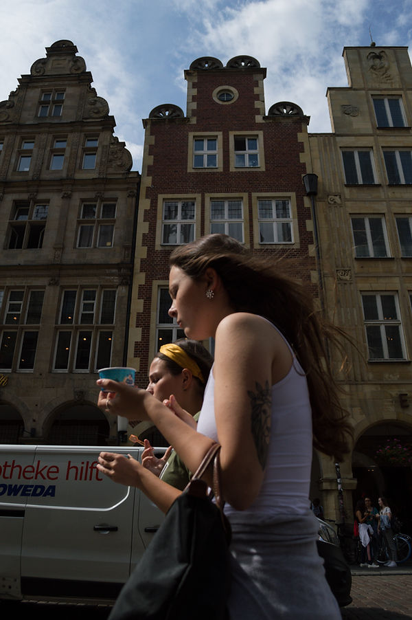 Eating ice cream in the streets of Münster, Germany