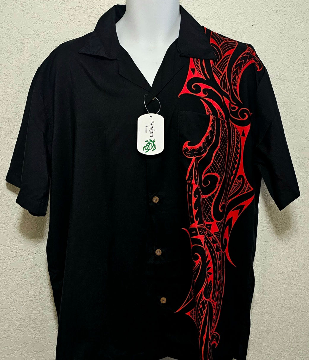 MEN ALOHA SHIRT STYLE#M155 Black/Red Tribal/Stingray