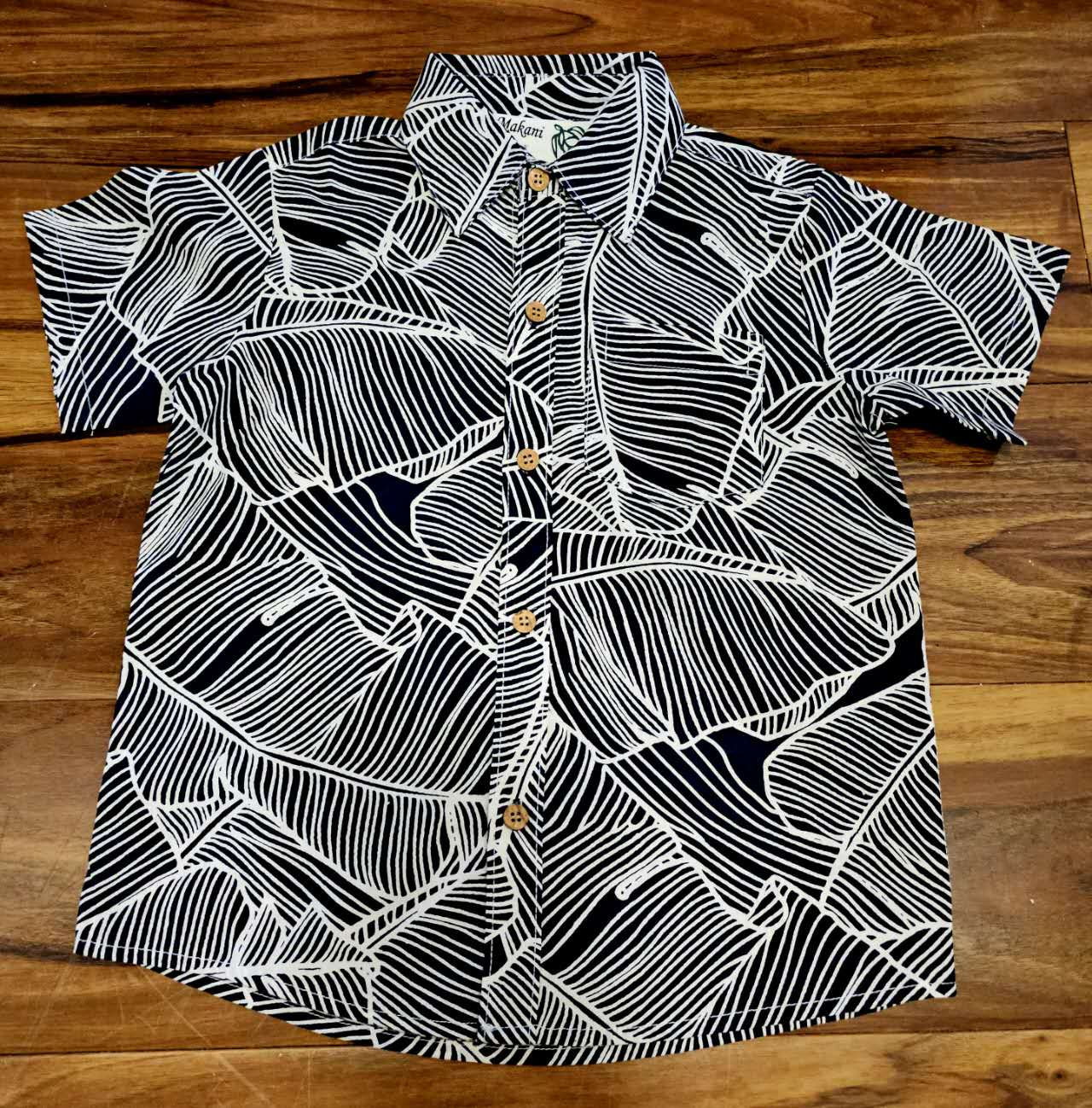 Youth Size 6-14 Style#C101-Y "Navy Banana Leaf Aloha Shirts