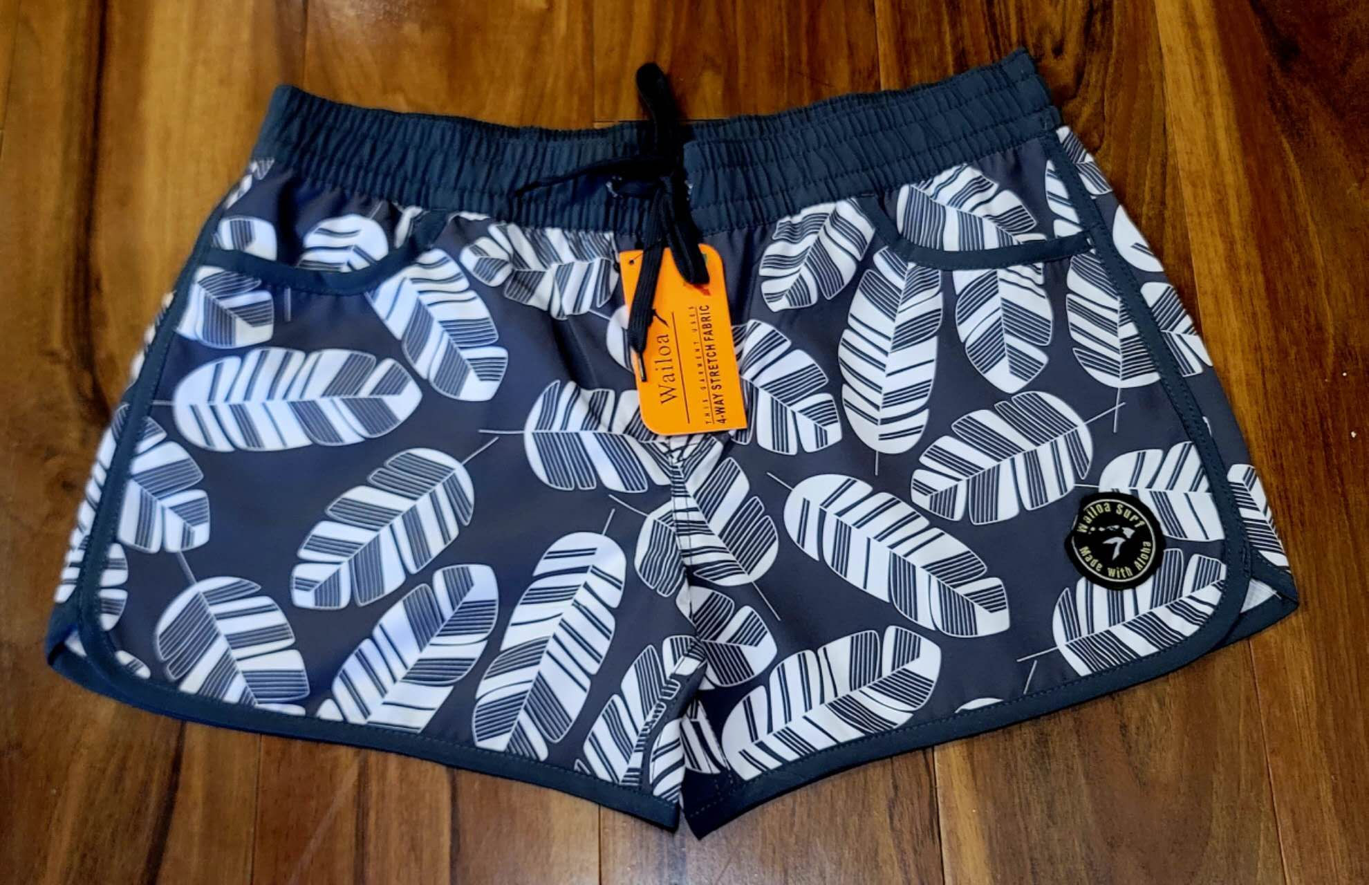 LADY 4 WAY STRETCH VOLLEY SHORT STYLE#LD22-13"GREY/WHITE BANANA LEAF"