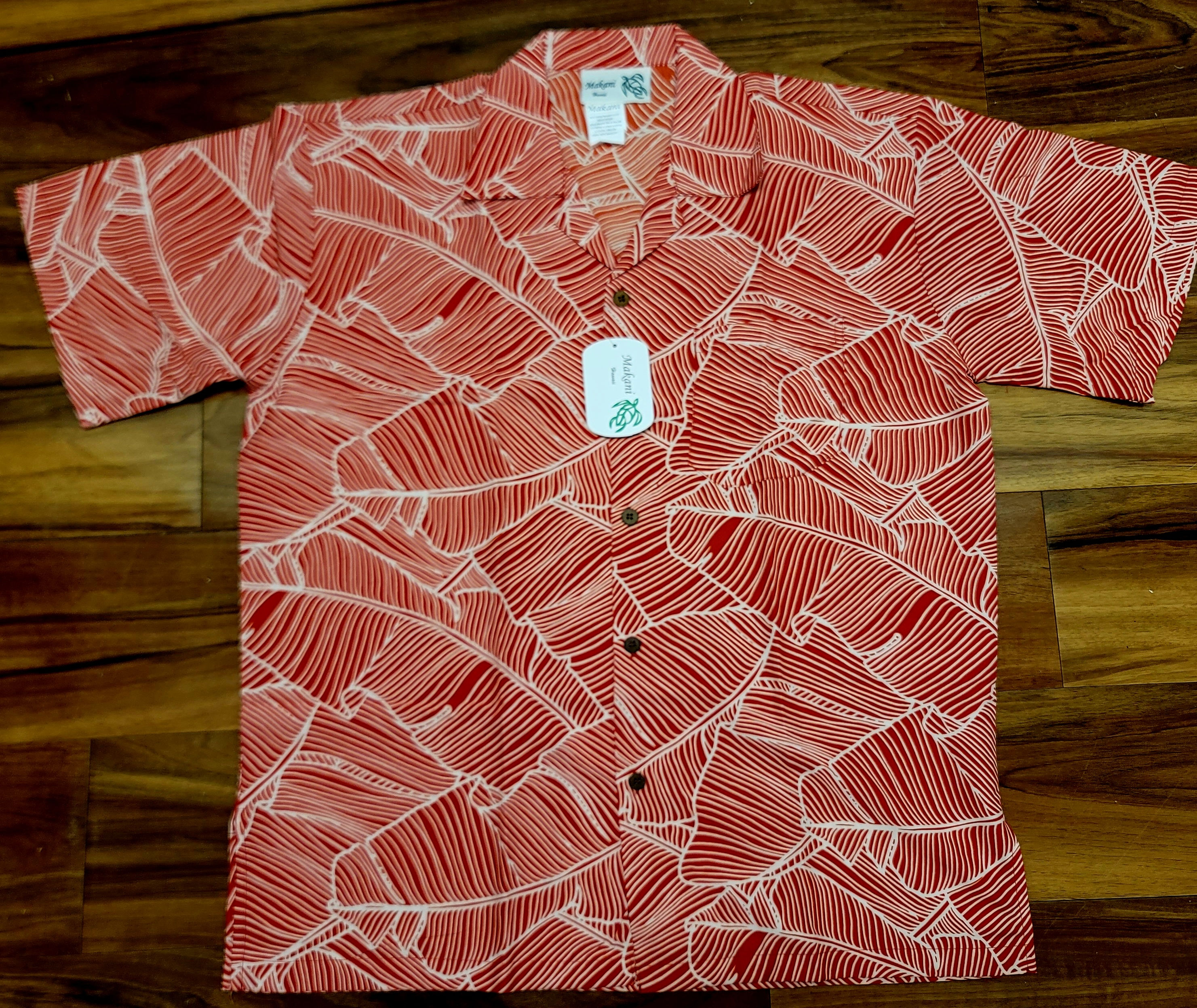 MEN ALOHA SHIRT STYLE#M153 Red Banana Leaf