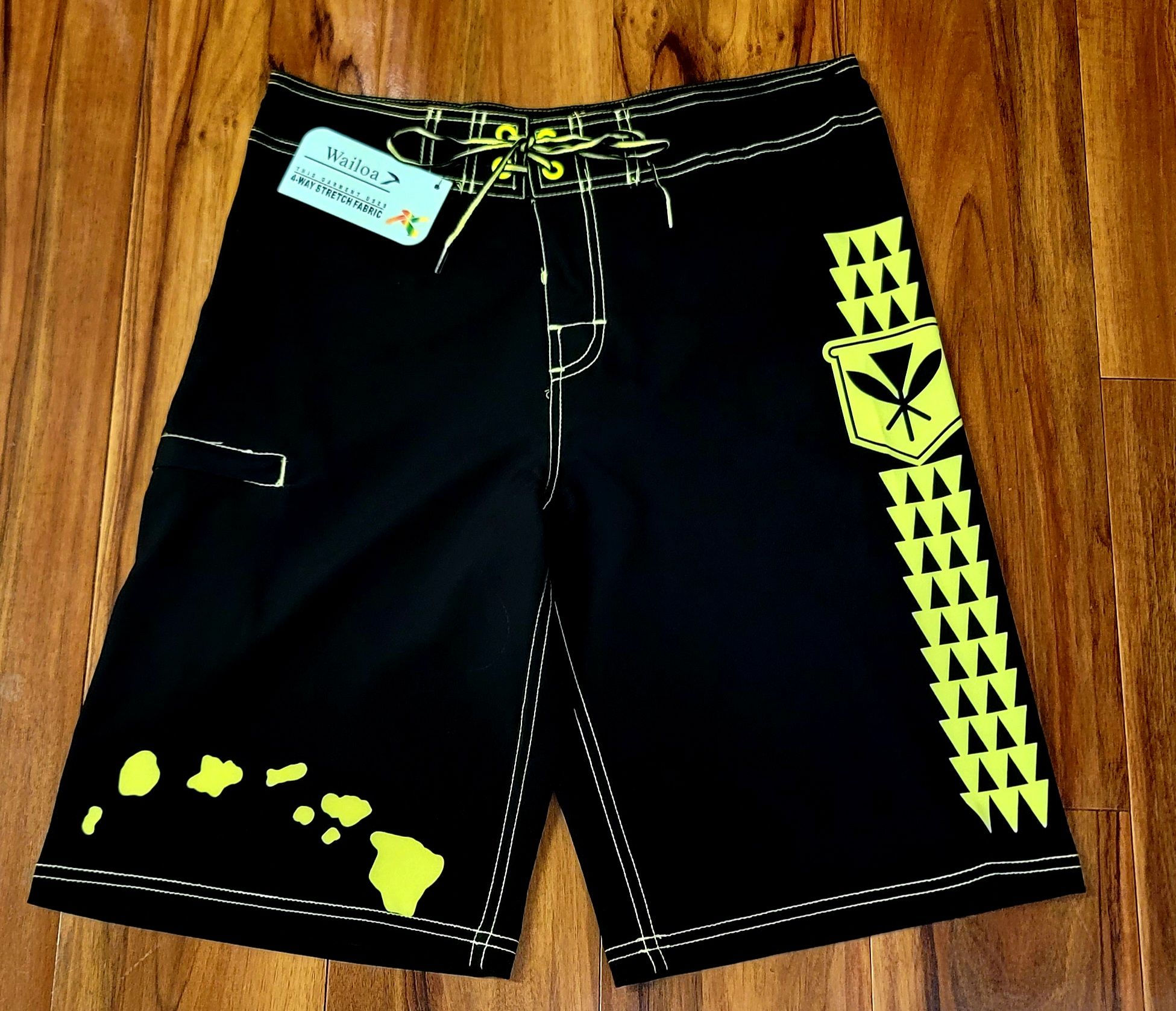 Kid's 4 WAY STRETCH Board Short STYLE#VS20-67-1"Neon Green Island Chain"