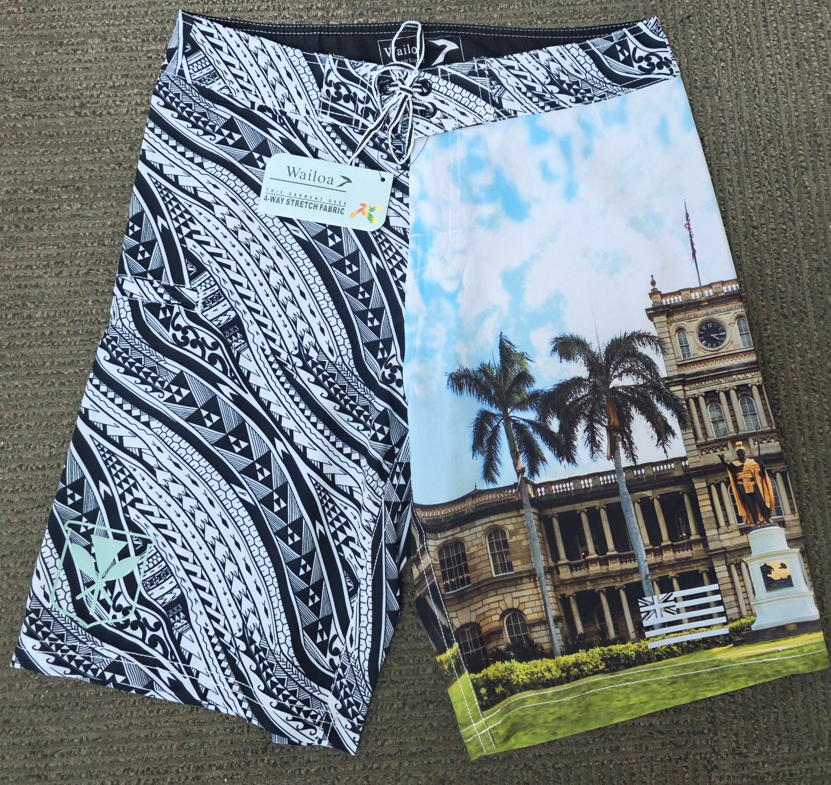 Kid's 4 WAY STRETCH Board Short "WHITE TRIBAL/PALACE" "VS21-33"