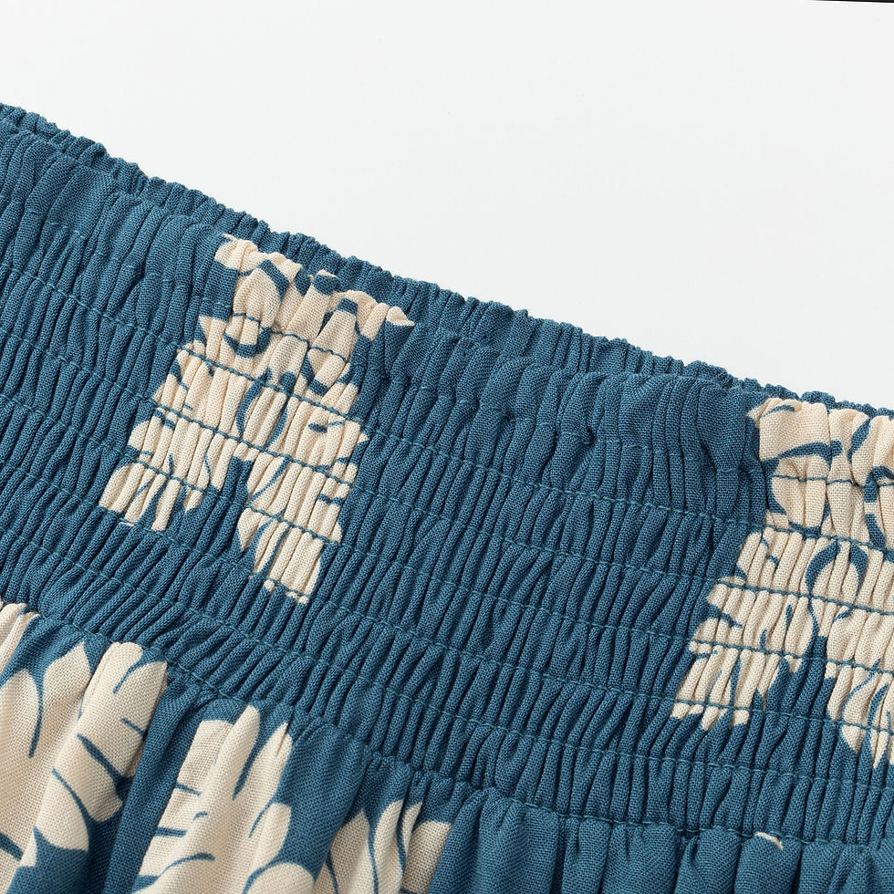 Thumbnail: Long Lady Rayon Smock Waist Pant Style#RLP25-11 "BLUE ULU QUILT"