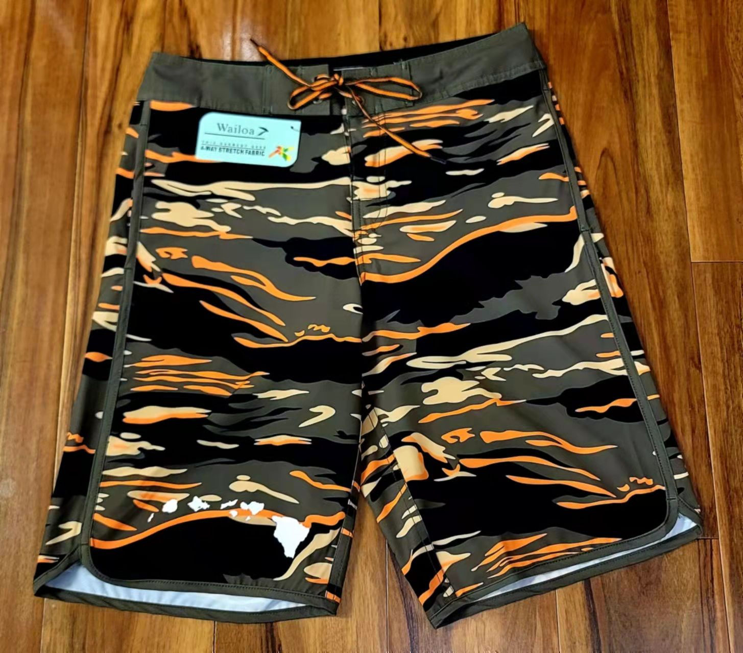 MEN 4 WAY STRETCH BOARD SHORT STYLE#VS21-101"Orange/Green Camo"