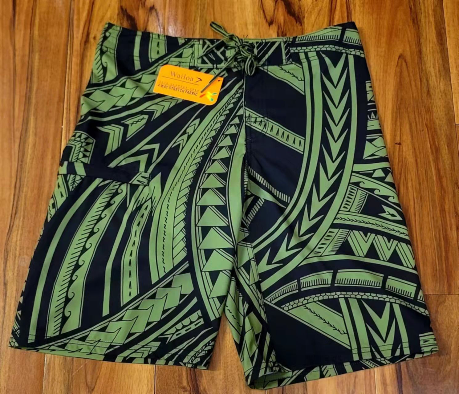 MEN 4 WAY STRETCH BOARD SHORT STYLE#XC21-39 "Green Tribal