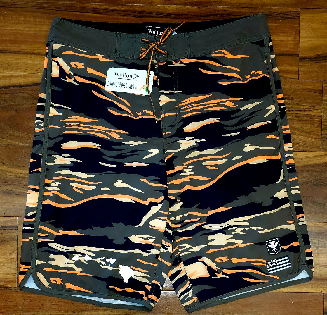 MEN 4 WAY STRETCH BOARD SHORT STYLE#DC21-101"Orange/Green Camo"