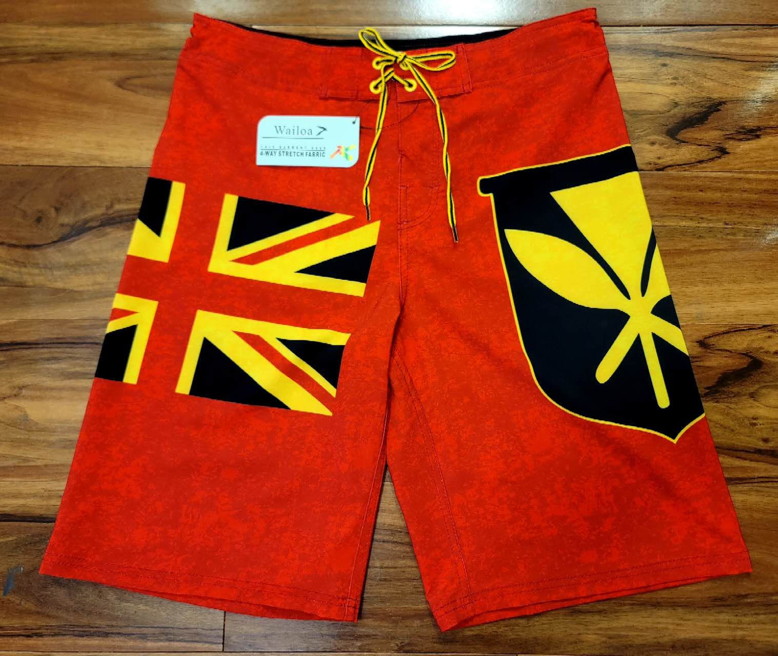 MEN 4 WAY STRETCH BOARD SHORT STYLE#XC21-5 "RED HI/KANAKA"