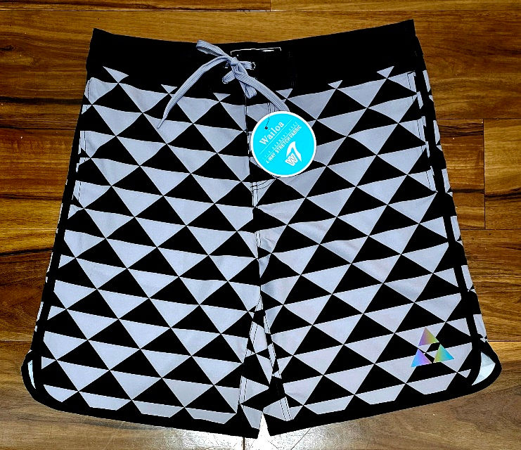 MEN 4 WAY STRETCH BOARD SHORT STYLE#XC23-48"BLACK TRIANGLE TRIBAL"