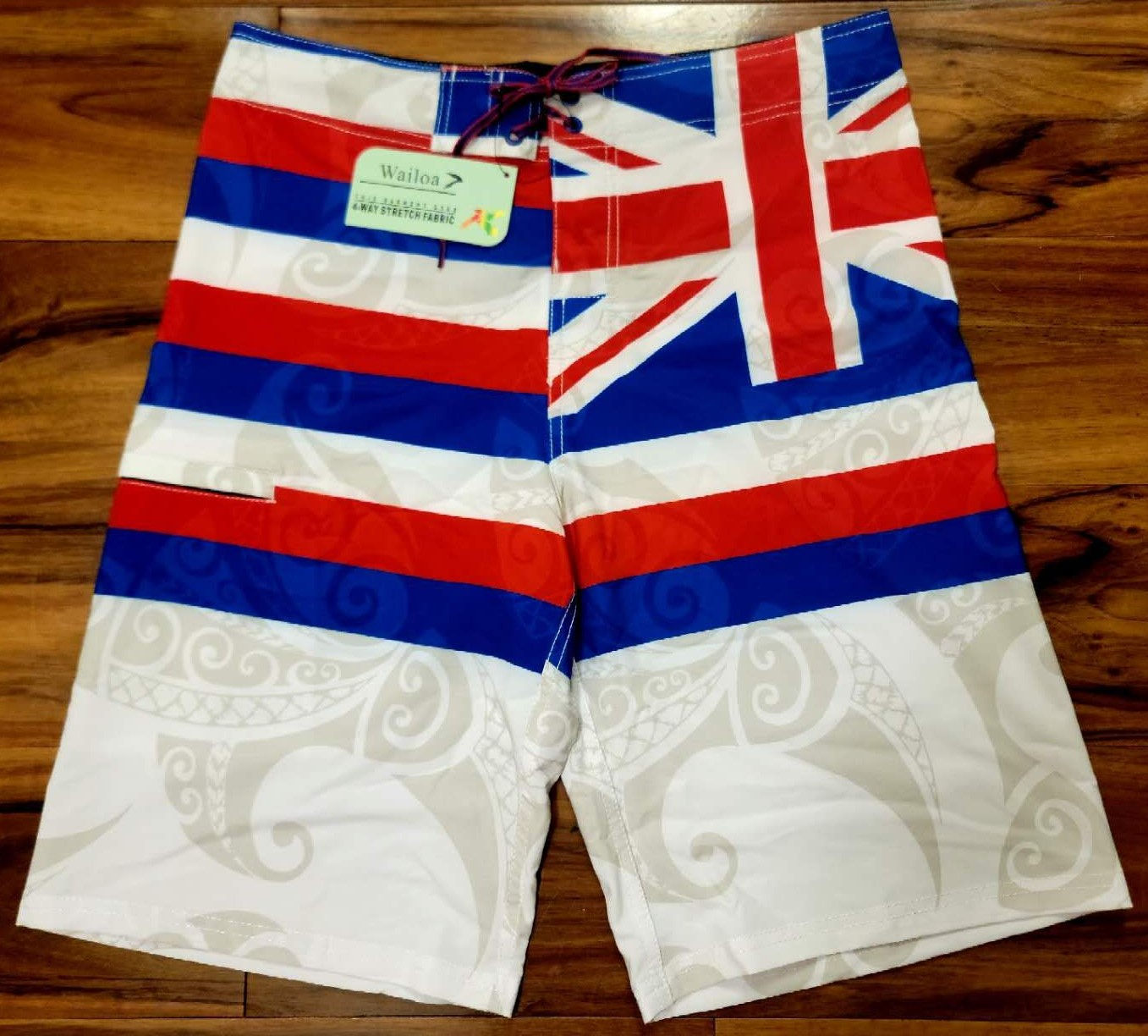 Kid's 4 WAY STRETCH Board Short STYLE#XC21-21"HAWAII FLAG"