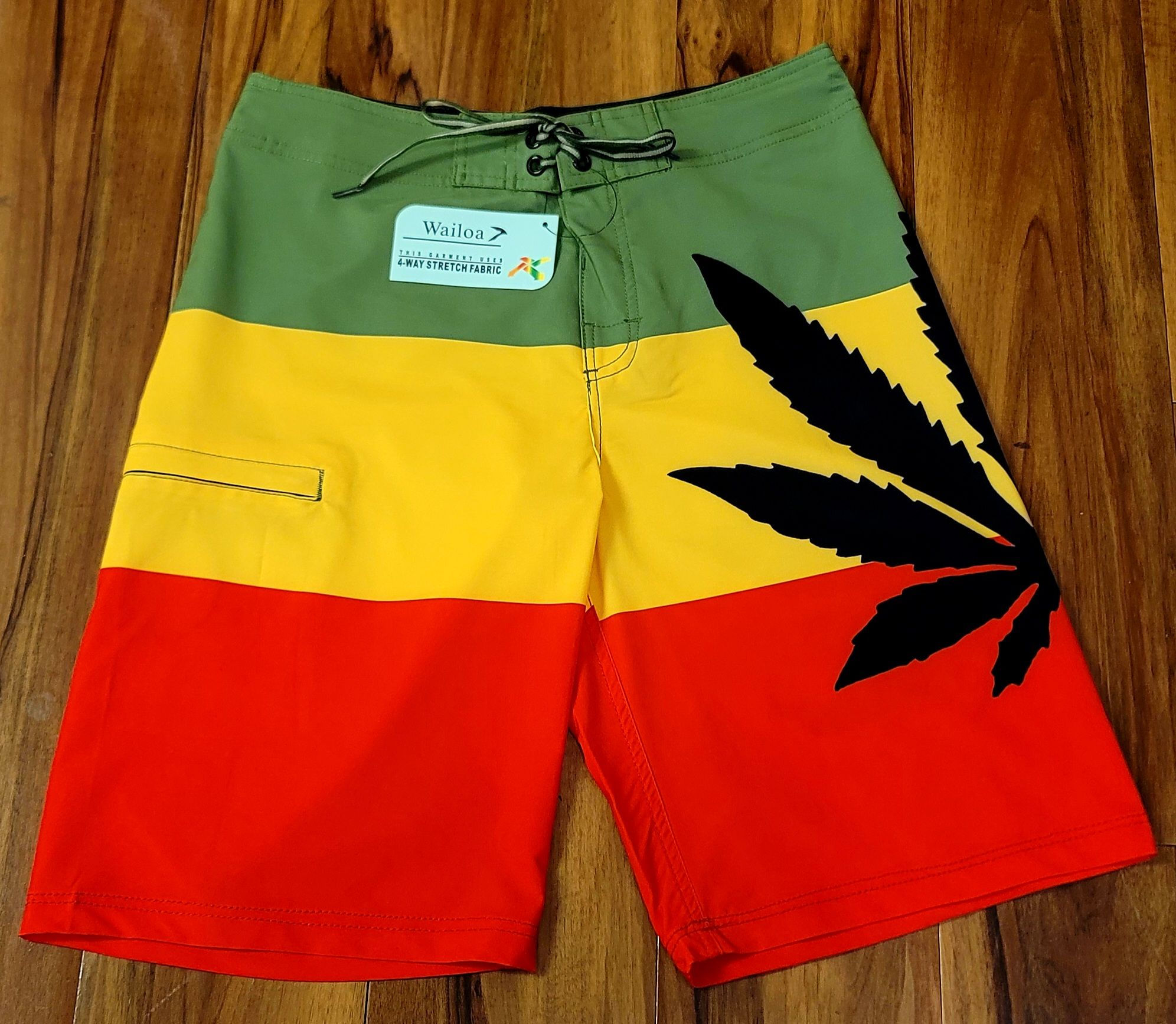 MEN 4 WAY STRETCH BOARD SHORT STYLE#VS21-42"Rasta/Pakololo"