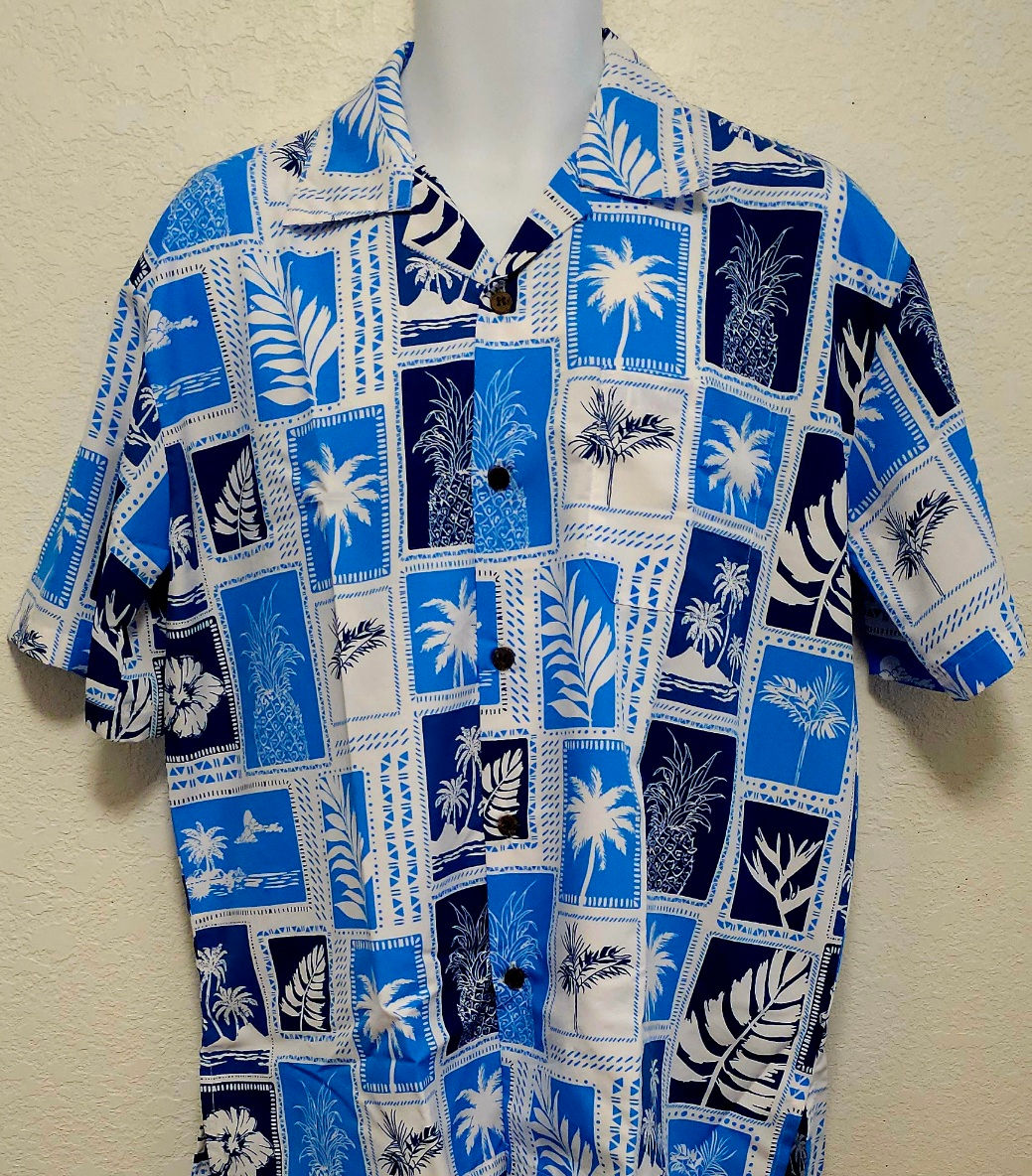 MEN ALOHA SHIRT STYLE#M126 BLUE TROPICAL PRINT