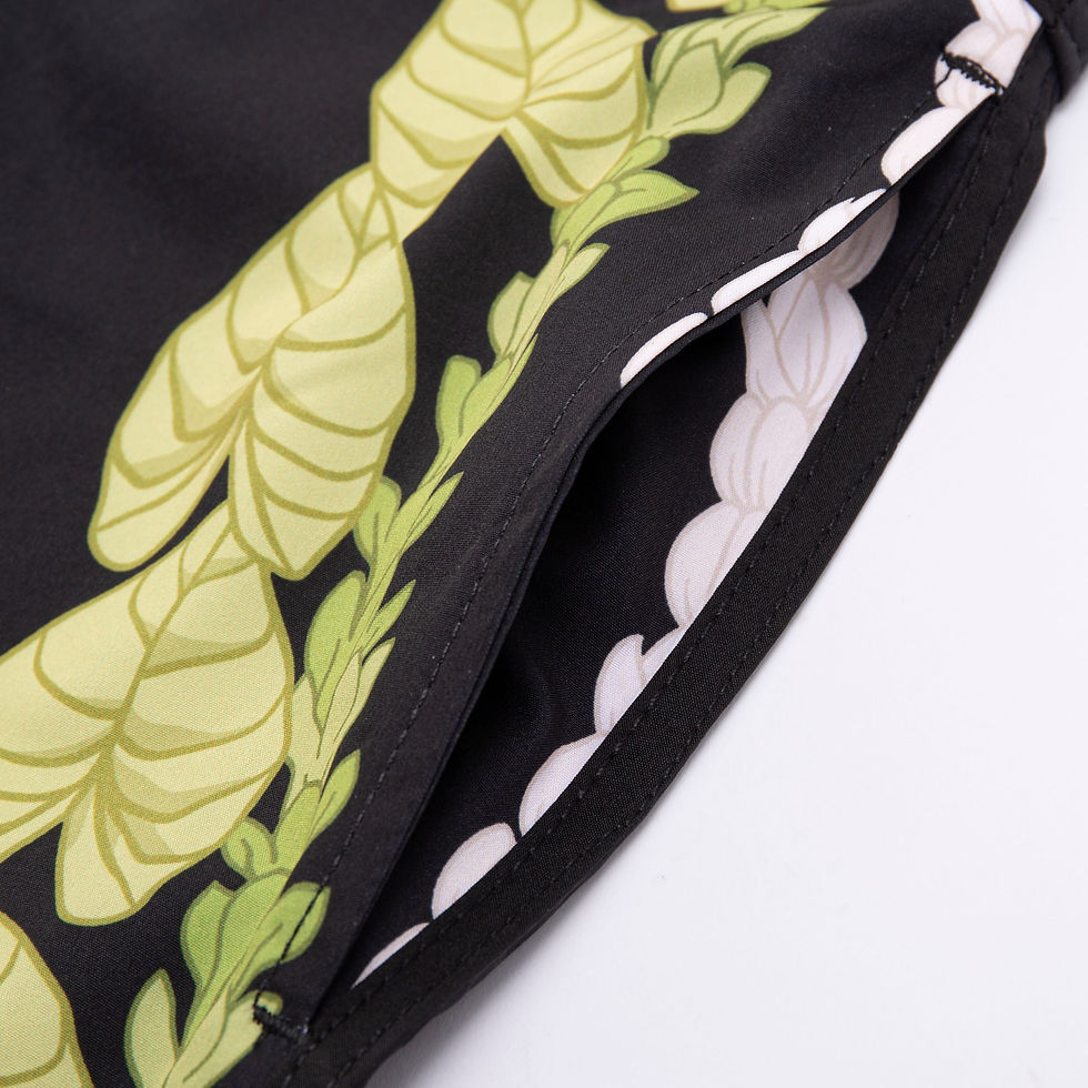 Thumbnail: MEN 4 WAY STRETCH BOARD SHORT STYLE#XC25-41 "BLACK KALO/PIKAKE LEI"