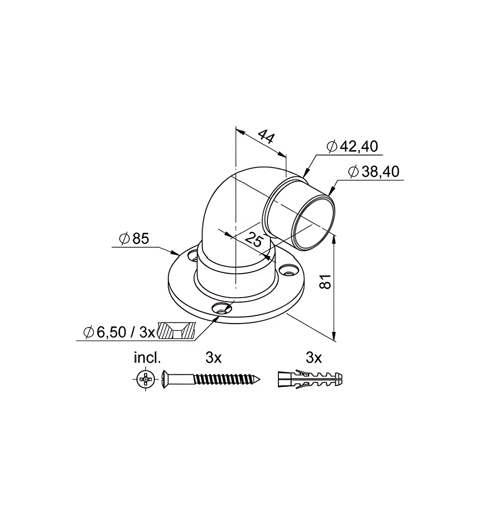 Miniaturbild: Handlauf-Wandanschluss 90° rund, ø 42,4 mm