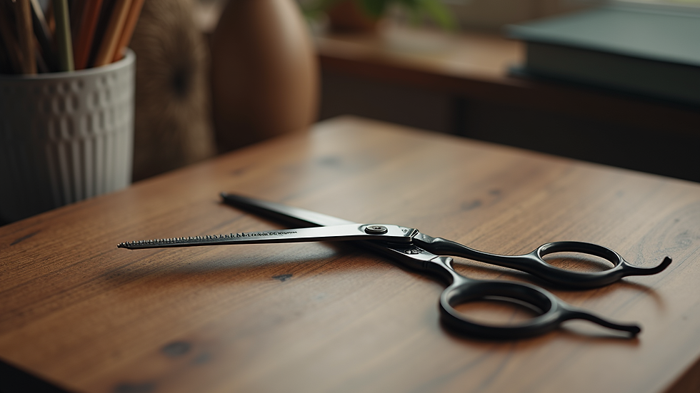 Close-up view of professional hair scissors on a wooden table