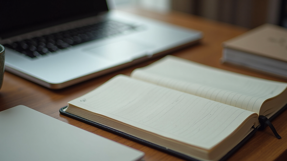 High angle view of an empty journal on a desk