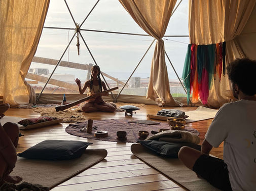 Ibiza group didgeridoo sound healing session, Laulima dome