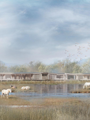 As part of the "Sensory Horizons" concept and the sustainable eco-village in the Aiguamolls de l'Empordà wetlands, the entire cycle of the relationship between people, architecture and nature is designed to achieve harmony and unity with the environment.
The concept of the sustainable eco-village "Sensory Horizons" in the Aiguamolls de l'Empordà wetland is based on the reflection of the five human senses in their environment. The main idea of the project is to create a harmonious combination of unique landscapes, sounds of nature, tastes of local food, the possibility of interacting with nature and the smells of the sea breeze. Here are the main elements of the concept:
Eye Contact:
The residential modules will have large panoramic windows aimed at the beautiful landscapes of Aiguamolls de l'Empordà. This will allow residents to enjoy the views of the surrounding nature right from their homes.
2
Sound Impact:
The visitor center and public spaces are designed in such a way as to provide an opportunity to listen to and enjoy the life of nature, plants and birds. This can include the sounds of birdsong, the rustle of vegetation, and the sounds of the surf.
Taste:
A community garden has been created in the village, where residents will be able to grow their own local products. This promotes access to fresh and organic products, as well as strengthens the bond between people.
Touch:
Terraces and public spaces provide an opportunity to interact with nature. Residents will be able to feel the touch of natural elements such as trees, flowers and grass, as well as feel the pleasant textures and materials used in the architecture and design.
Smell:
The sea breeze, characteristic of the region, is embodied in the concept through the use of natural and environmentally friendly materials that retain their natural aromas. In addition, special areas with aromatic plants have been developed in the village, which will create a pleasant atmosphere.
Ecology:
• Improving green infrastructure: creating new green areas and restoring ecosystems to improve biodiversity and conserve natural resources.
• Developing sustainable agricultural practices and transitioning to organic and local food production.
• Implementing innovative waste management and energy efficiency systems to reduce environmental impact.Heritage:
Preservation and restoration of the historical and cultural heritage of the region.
People:
• Creating a comfortable and healthy living space using environmentally friendly materials and energy-saving technologies.
• Providing access to nature and opportunities to interact with the environment through large panoramic windows, terraces and communal gardens.
• Supporting educational programs and initiatives aimed at imparting knowledge about environmental sustainability and local heritage.
The village consists of 20 houses with a mixture of house types that are comfortably suitable for different family sizes and living conditions.
In the central part of the village there is a public gathering area for outdoor use and a covered building for public use, with a communal kitchen, living room, gym. This place is created for social gatherings and quiet reflection. It is a place where people from different backgrounds and perspectives feel welcome and safe, where every group has a seat at the decision-making table, and where prosperity is shared. Sustainable communities prioritize building community according to common rules and a common way of life. By working together toward a common goal, members can create a meaningful community that values resilience and social connections.
including, but not limited to, housing, resources, cultural, political, economic, etc., while at the same time allowing it to remain within modern society and be connected to it.
Architecture is functional, locally managed, and responsive to local conditions using natural resources suitable for a given rural area.
Community vegetable garden with the "Margalló" method:
The main unifying factor of the village will be a community garden, where residents will be able to apply the "Margalló" method, sustainable farming designed to preserve and restore natural ecosystems. This method includes the use of traditional knowledge and skills of local farmers, as well as the principles of agroecology and permaculture.
