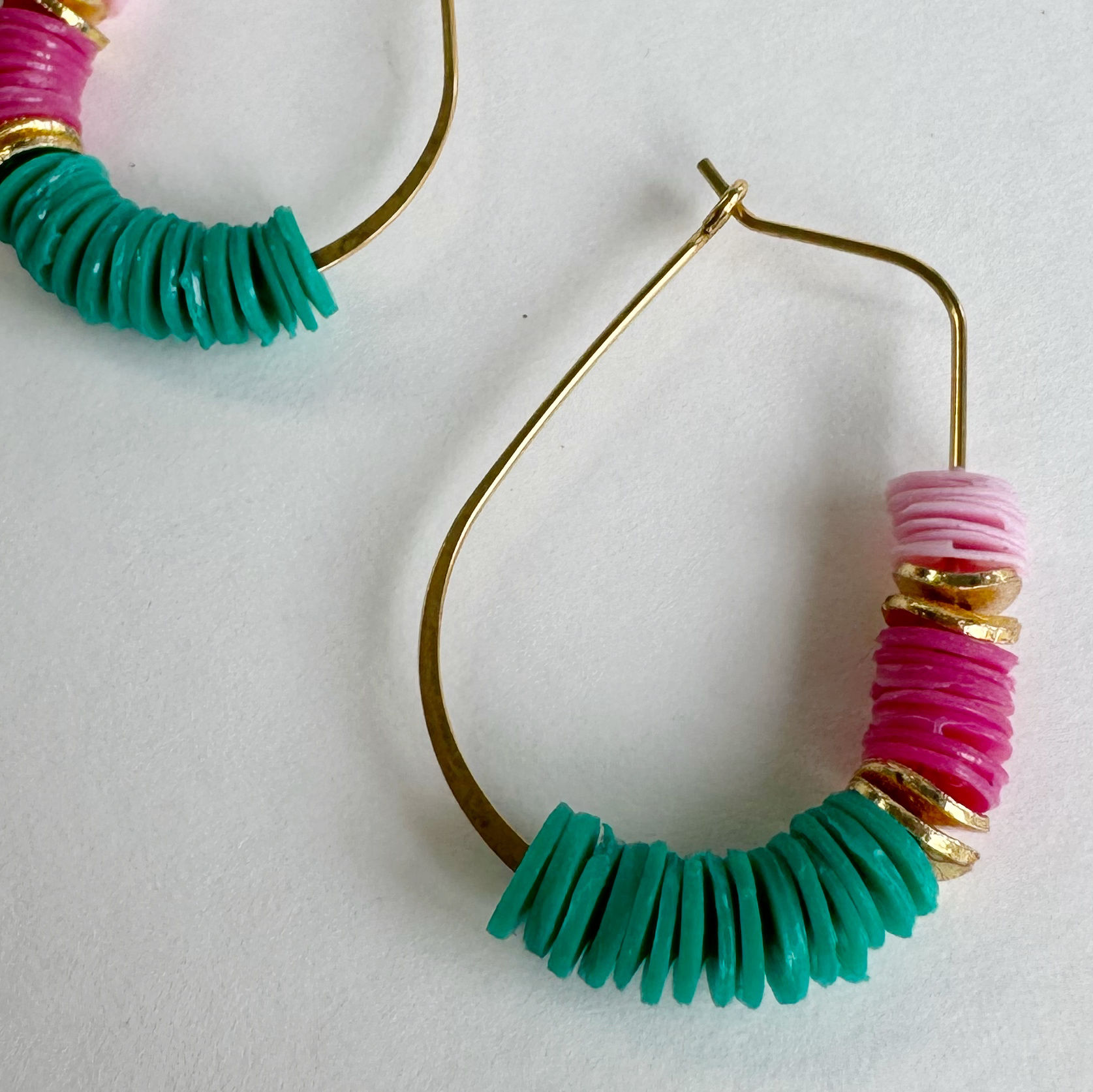 Marcy - Beaded Recycled Trash Plastic Gold Oval Hoops