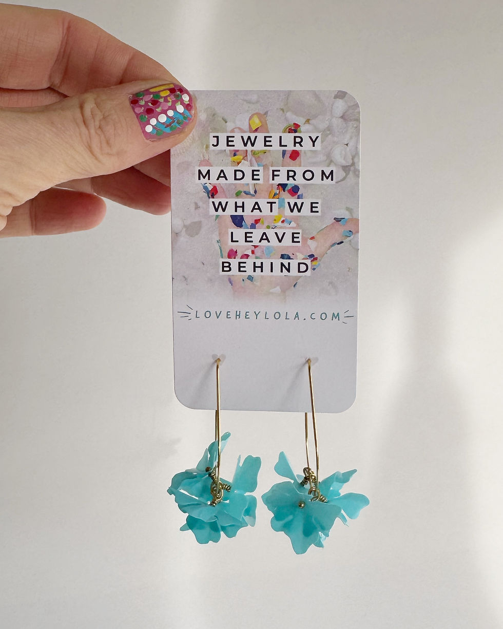 Thumbnail: Beatrice - Recycled Flower Oval Hoop Earrings in Gold and Blue (E293)