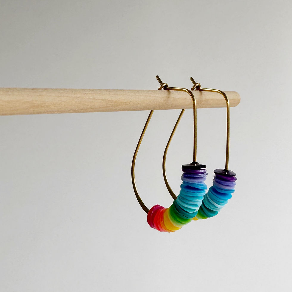 Thumbnail: Frannie - Beaded Recycled Trash Plastic Gold Oval Hoops