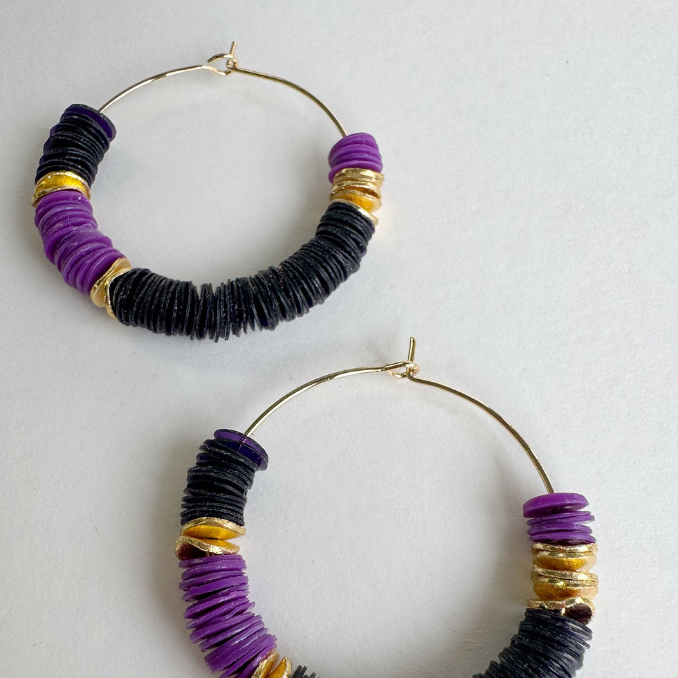 Thumbnail: Theodora - Deep Purple and Gold Hoop Earrings