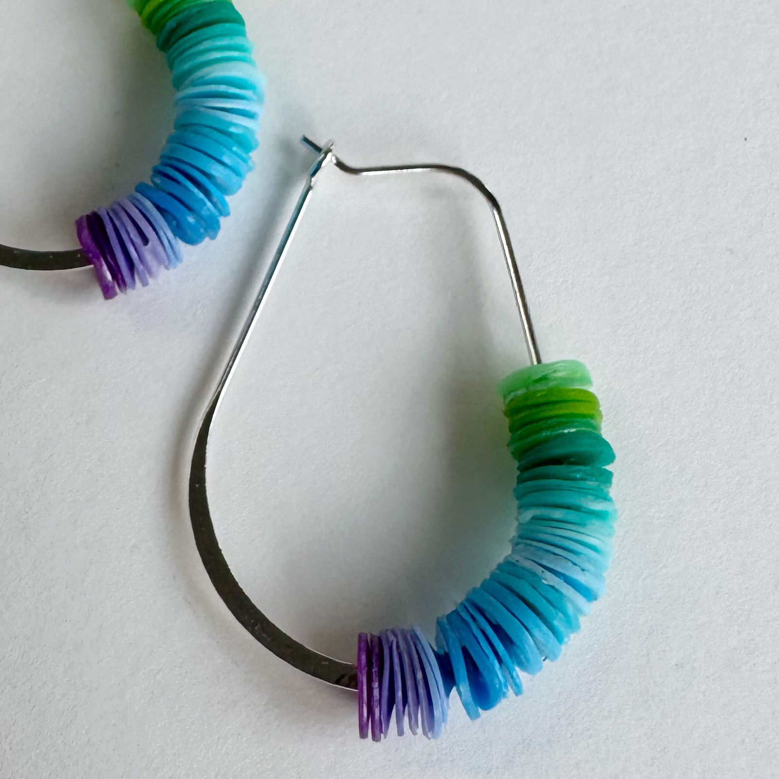 Norma - Beaded Recycled Trash Plastic Silver Oval Hoop