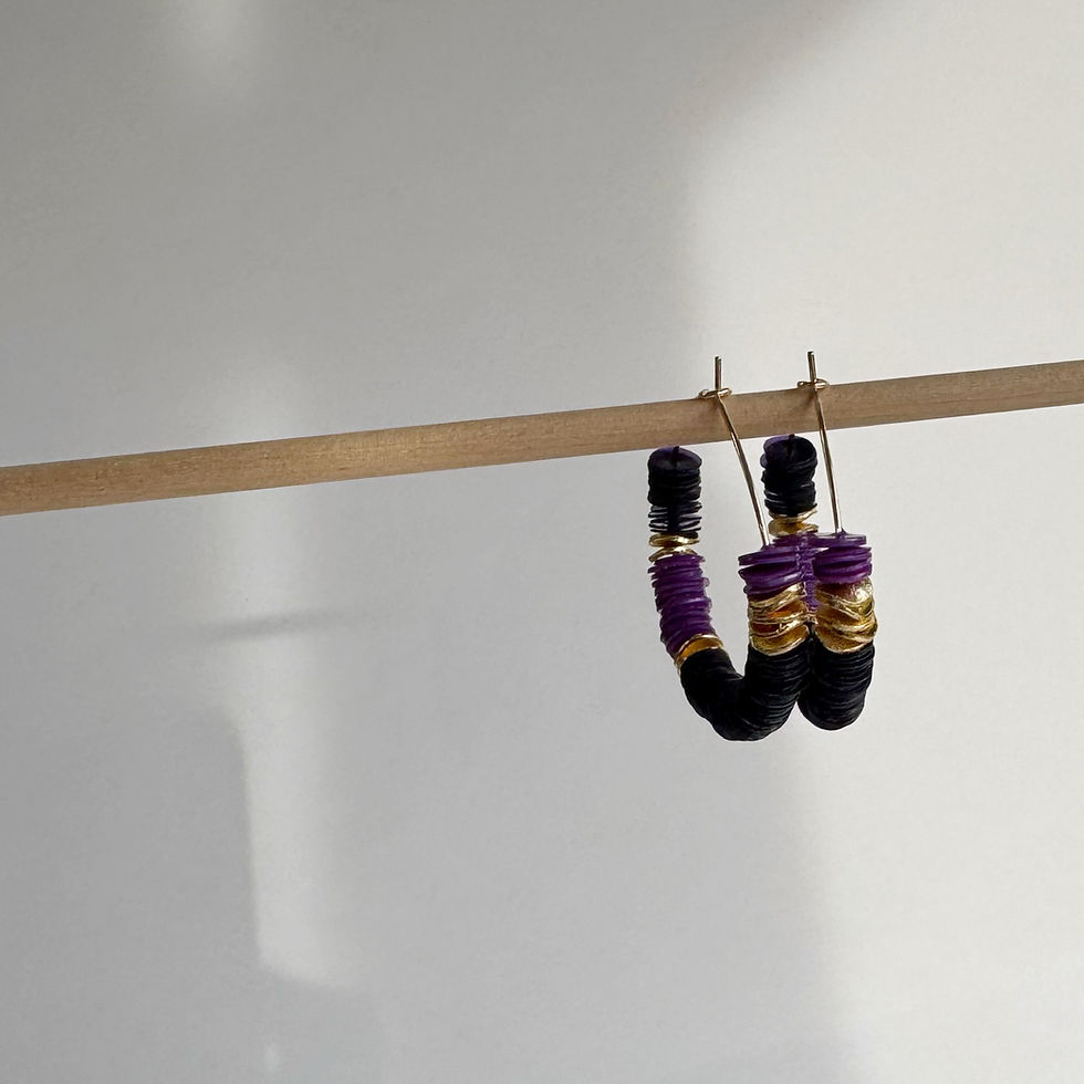Thumbnail: Theodora - Deep Purple and Gold Hoop Earrings