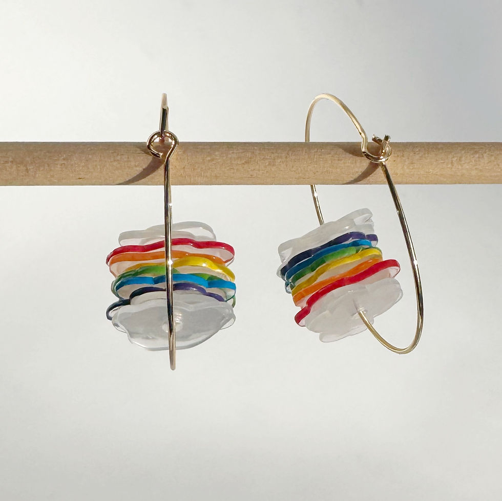 Thumbnail: Rainbow Cloud 35 mm Gold Hoop Earrings (E258)
